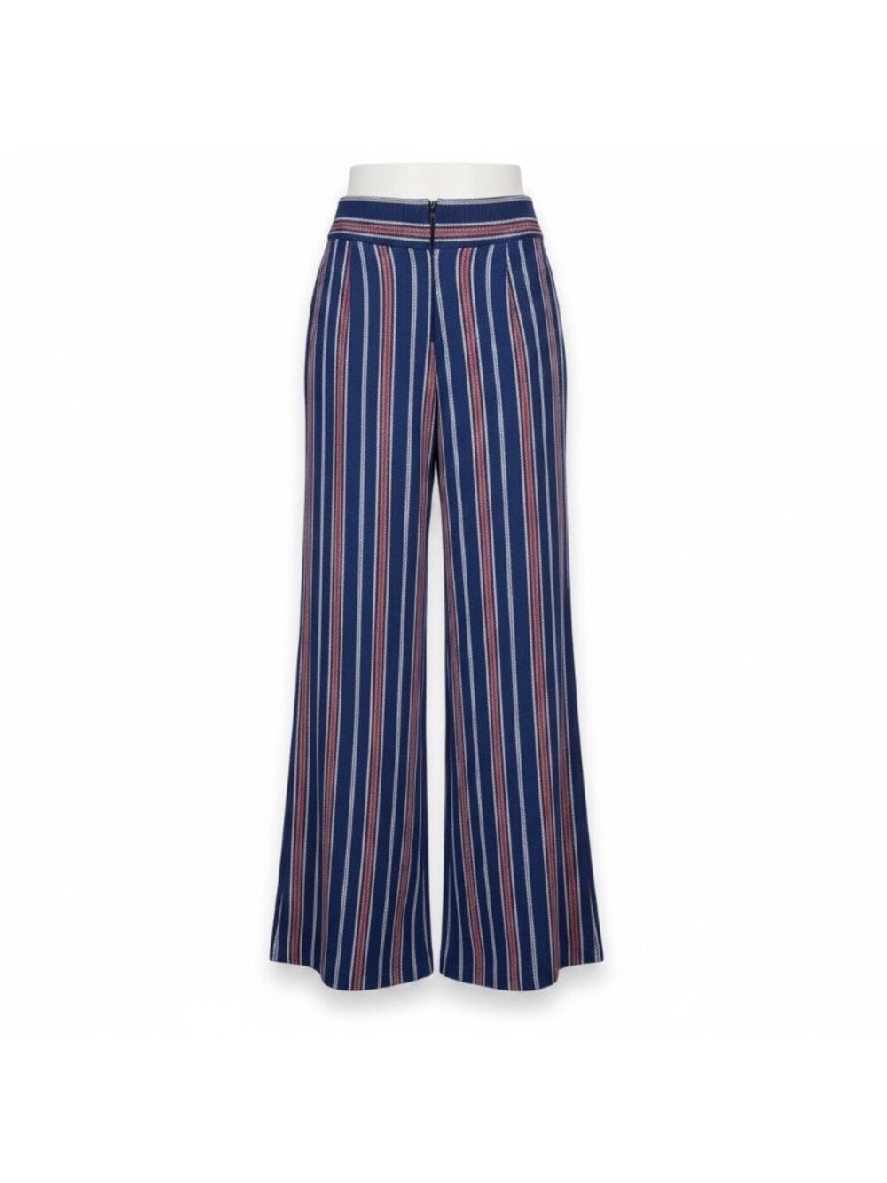 Shinestar Womens Blue Striped Wide Leg Pants With High Waist & Zipper Size S